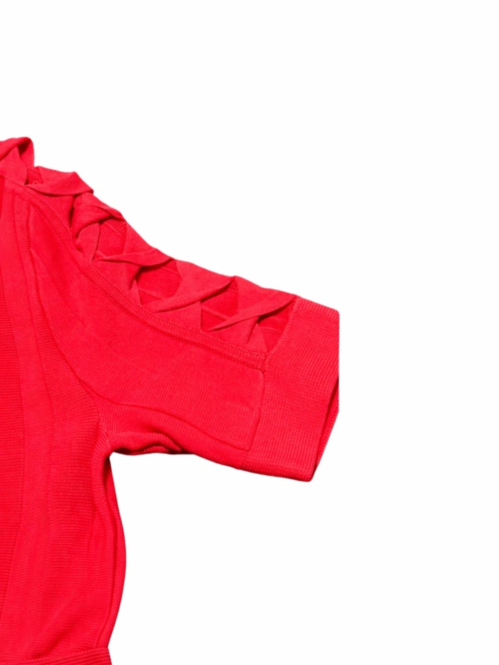 THE KOOPLES Red Twist Cutout Short Sleeve Rib Knit Fit & Flare Dress! - Picture 3 of 9